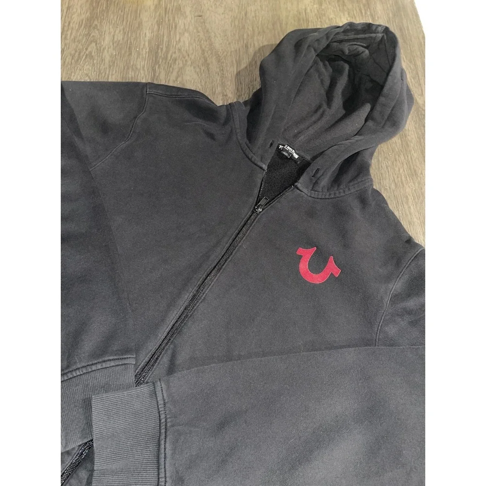 True Religion Mens Large Black Full Zip Hoodie Crafted With Pride Buddha Logo